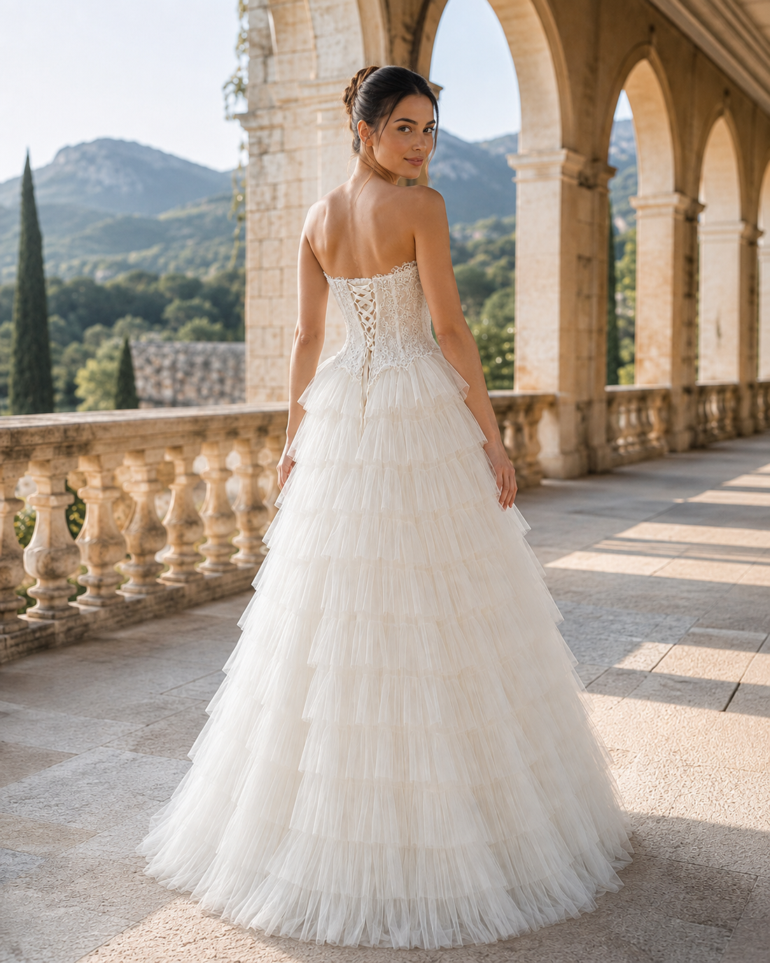 MANT Sweetheart Lace Tiered Tulle-Look Ball Gown Wedding Dress