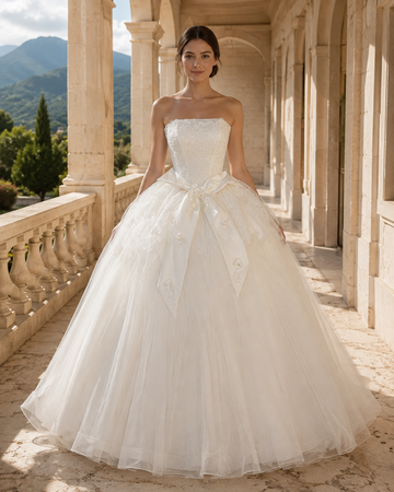 MANT Strapless Lace Bow Ball Gown Wedding Dress