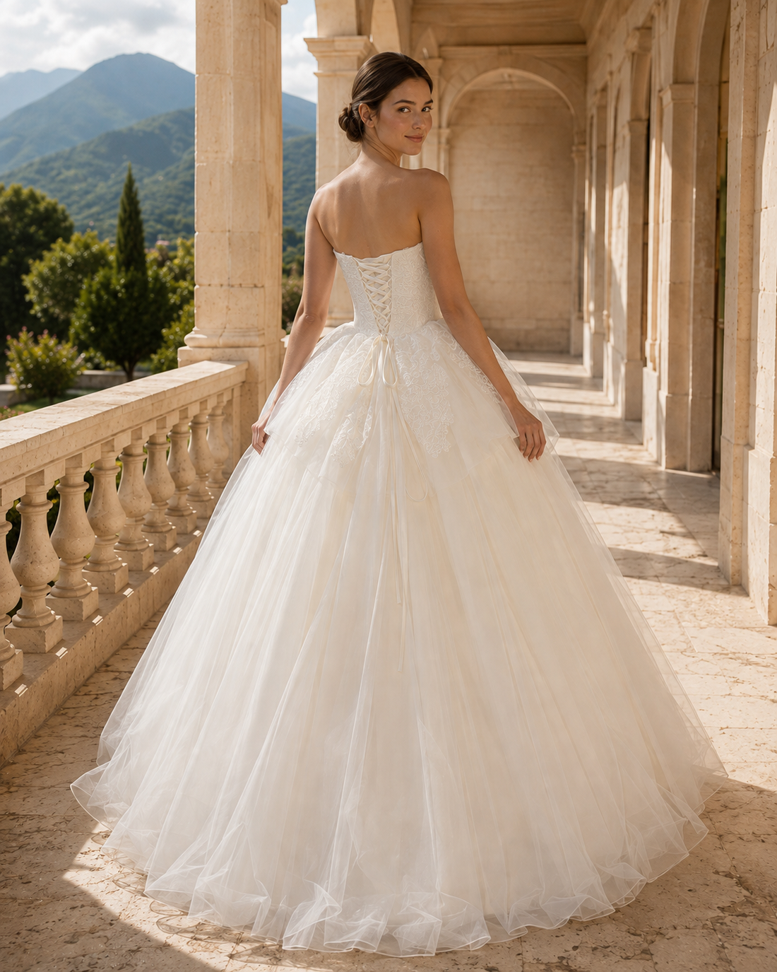 MANT Strapless Lace Bow Ball Gown Wedding Dress