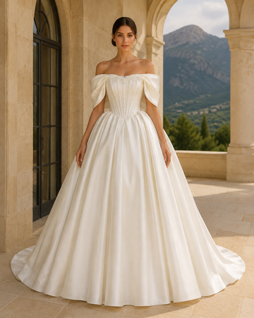 MANT Off-Shoulder Pearl-Look Corset Ball Gown Wedding Dress