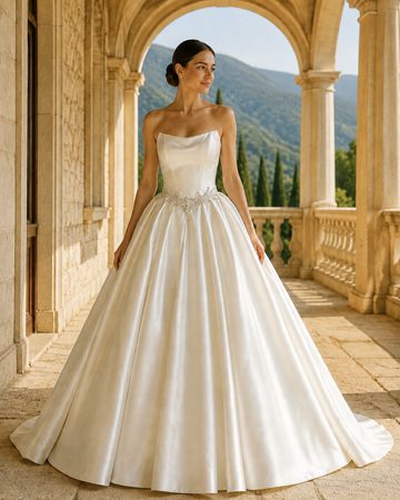 MANT Strapless Embellished Waist Satin-Look Ball Gown Wedding Dress