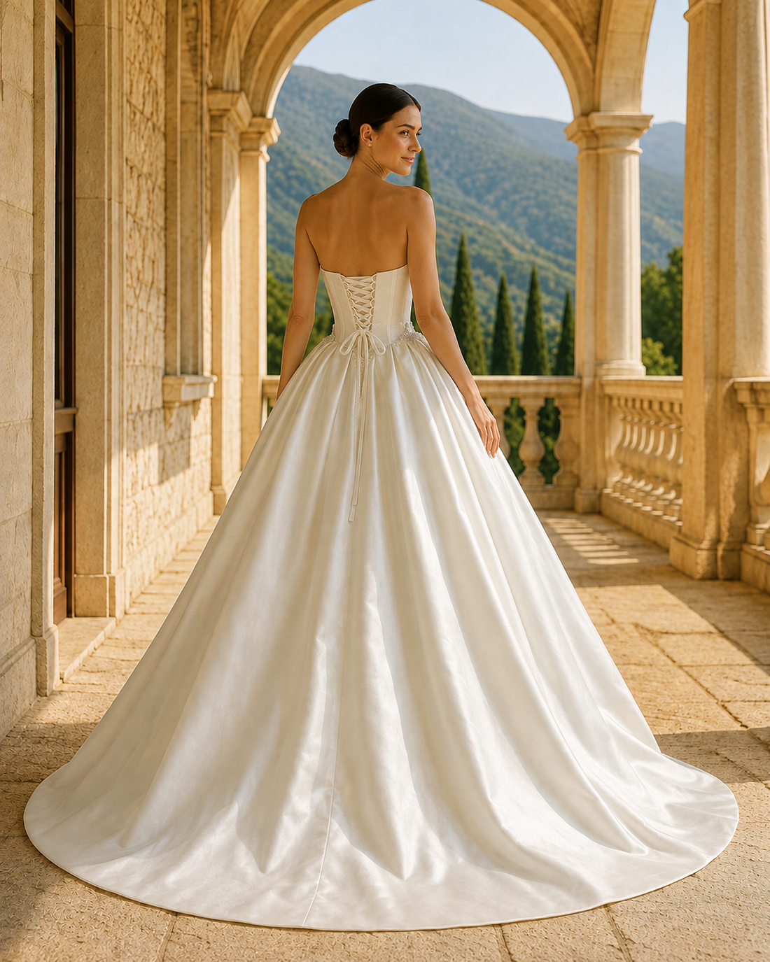 MANT Strapless Embellished Waist Satin-Look Ball Gown Wedding Dress
