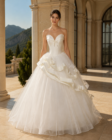 MANT Sweetheart Asymmetric Ribbon Ruffle Ball Gown Wedding Dress