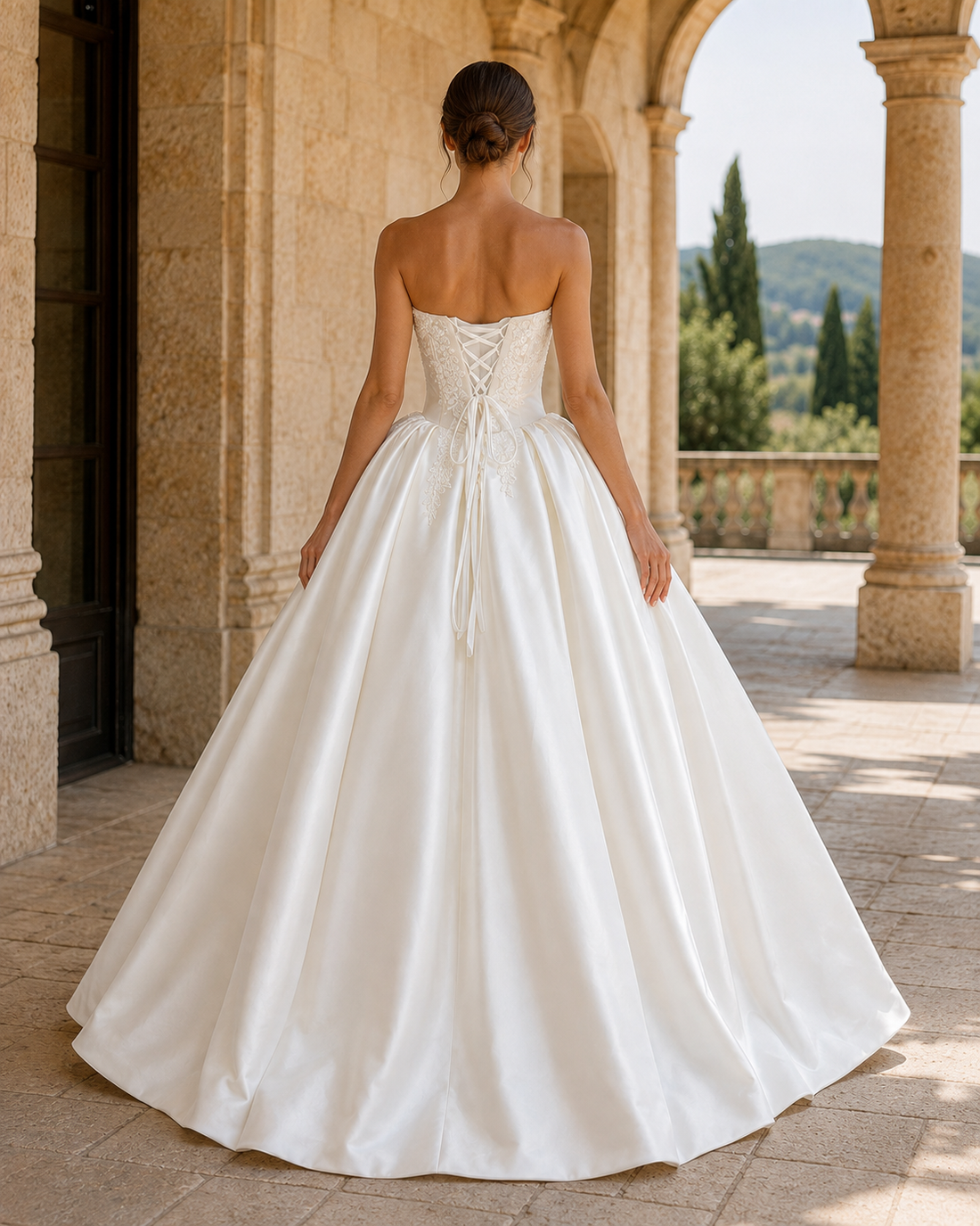 MANT Strapless Lace Satin-Look Ball Gown Wedding Dress