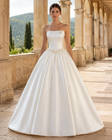 MANT Strapless Pearl-Look Satin-Look Ball Gown Wedding Dress