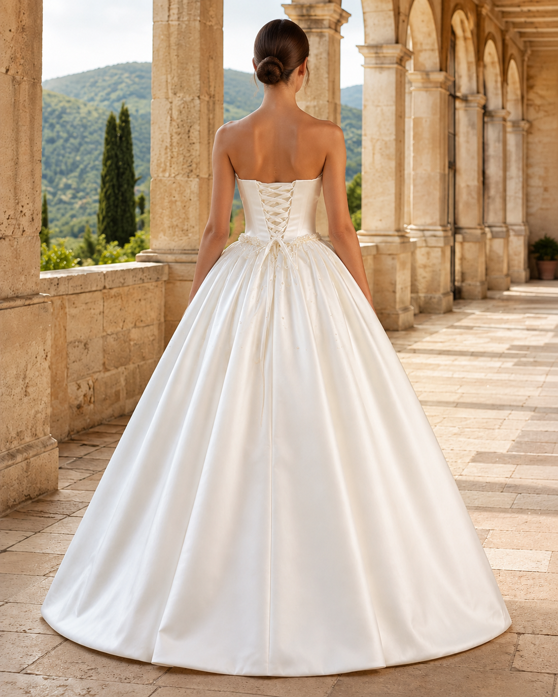 MANT Strapless Pearl-Look Satin-Look Ball Gown Wedding Dress