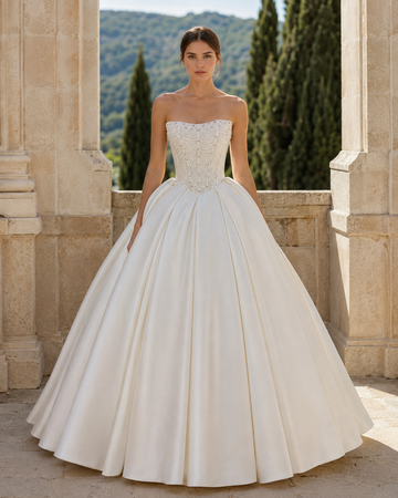 MANT Strapless Draped Pearl-Look Bodice Ball Gown Wedding Dress