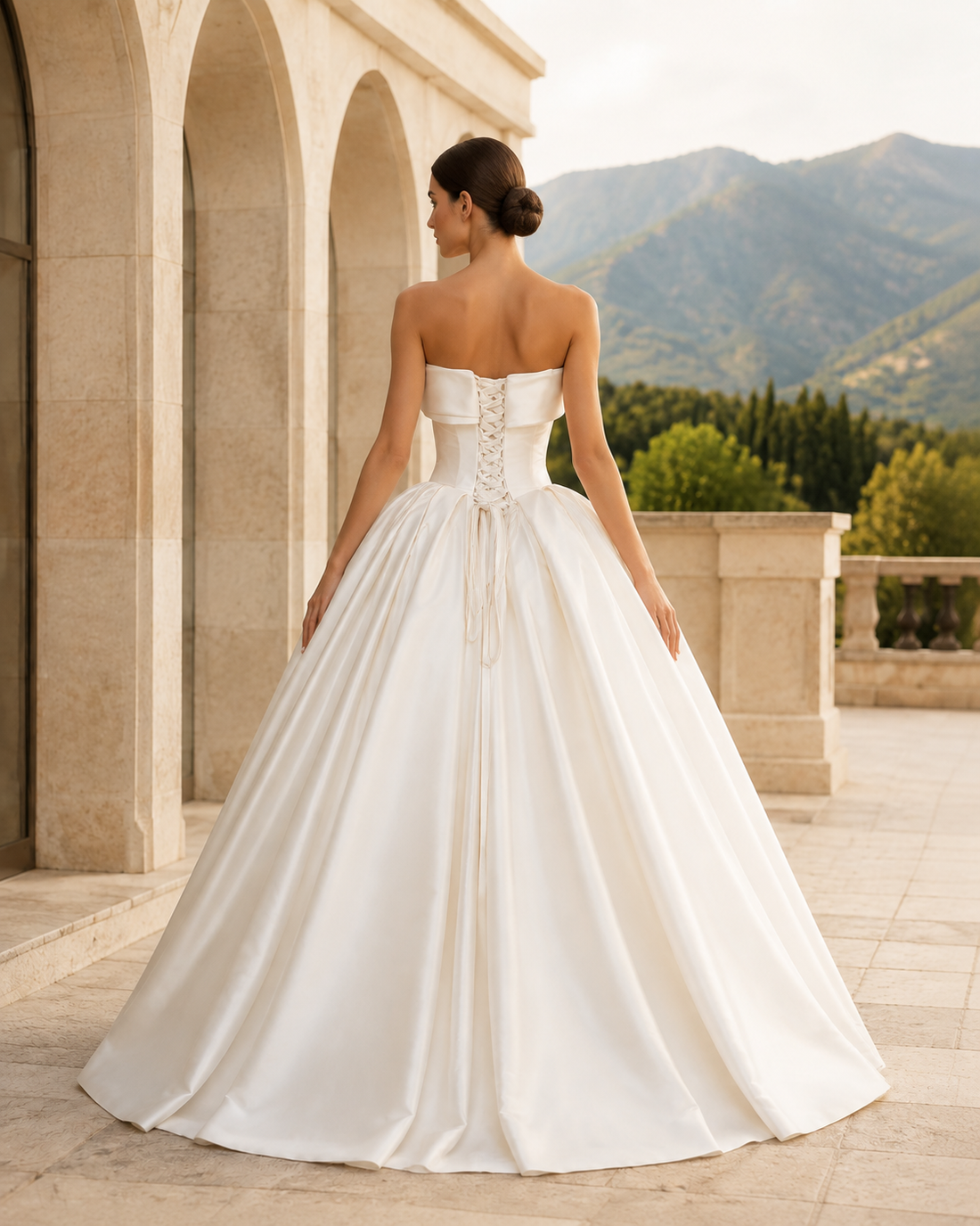 MANT Strapless Folded Satin-Look Ball Gown Wedding Dress