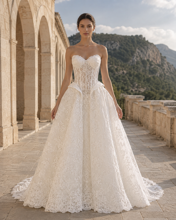 MANT Sweetheart Lace Peplum Ball Gown Wedding Dress