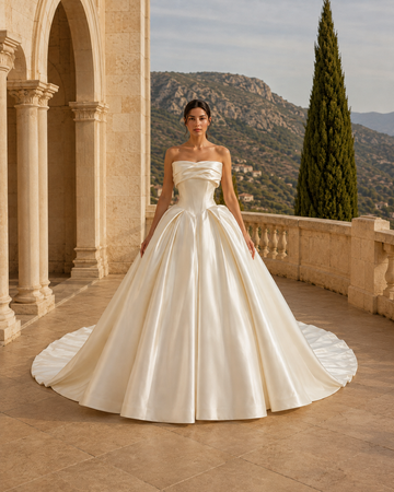 MANT Twist Off-Shoulder Satin-Look Ball Gown Wedding Dress