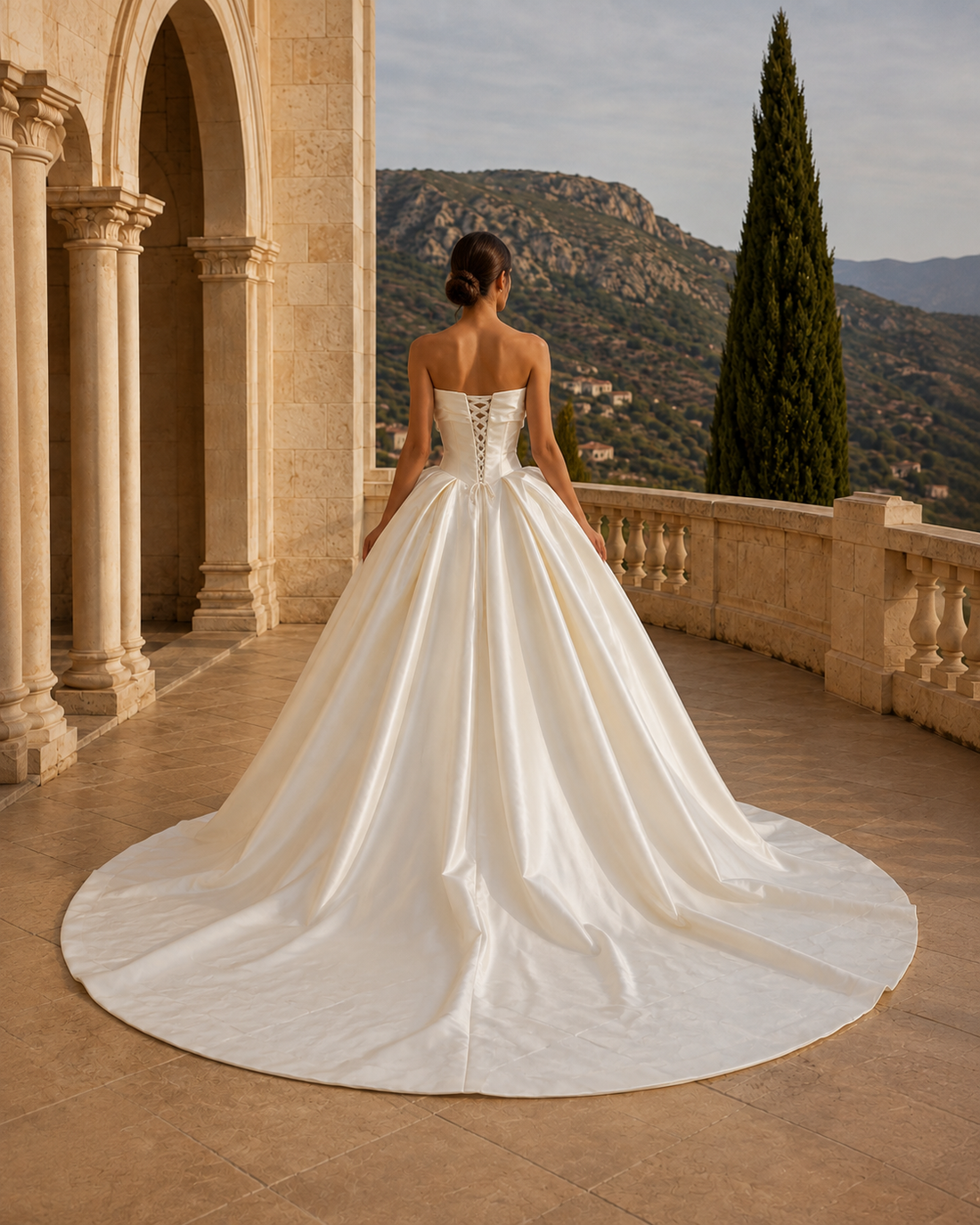 MANT Twist Off-Shoulder Satin-Look Ball Gown Wedding Dress