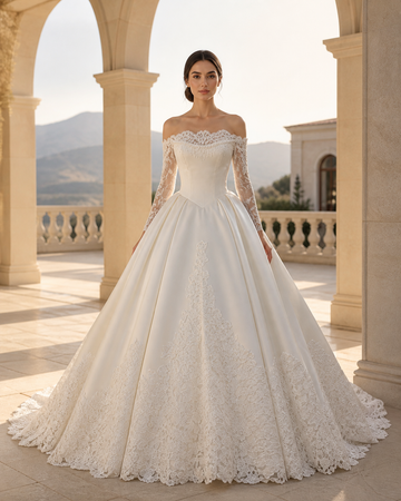 MANT High-Lace-Bodice Panel-Skirt Ball Gown Wedding Dress