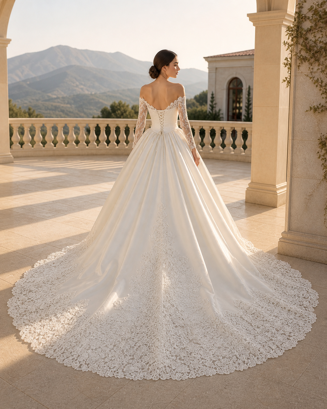MANT High-Lace-Bodice Panel-Skirt Ball Gown Wedding Dress
