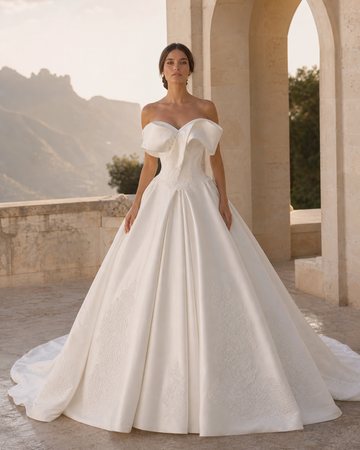 MANT Asymmetric Sculptural Satin Ball Gown Wedding Dress