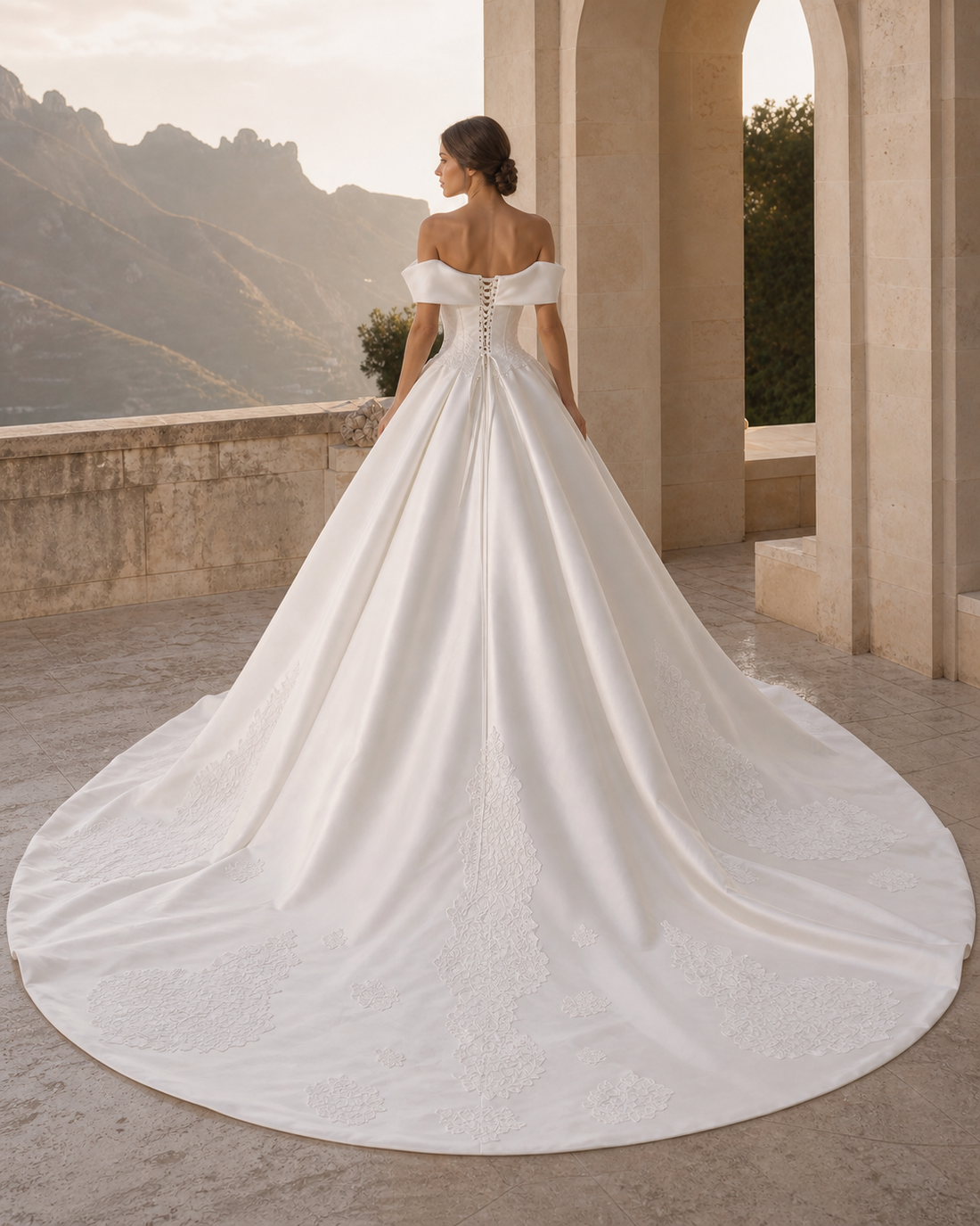 MANT Asymmetric Sculptural Satin Ball Gown Wedding Dress