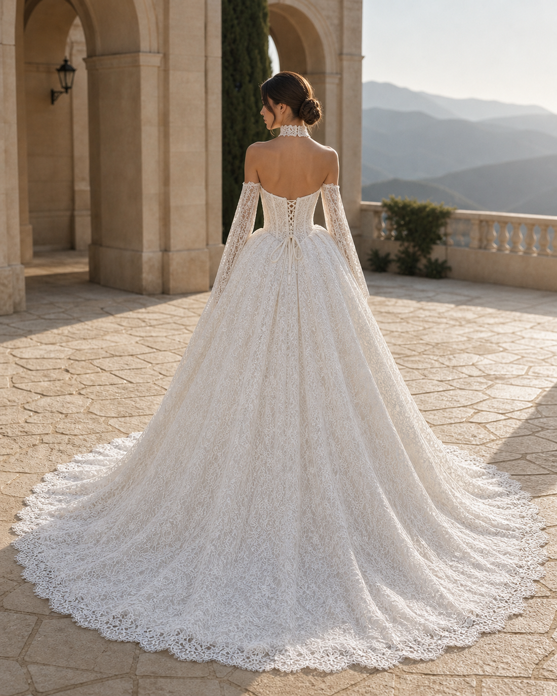 MANT Cap-Sleeve Allover Lace Ball Gown Wedding Dress