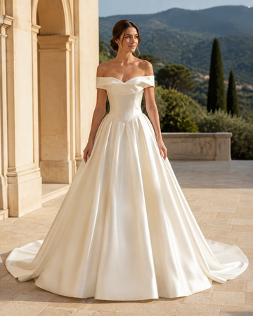 MANT Off-Shoulder Satin-Look Ball Gown Wedding Dress