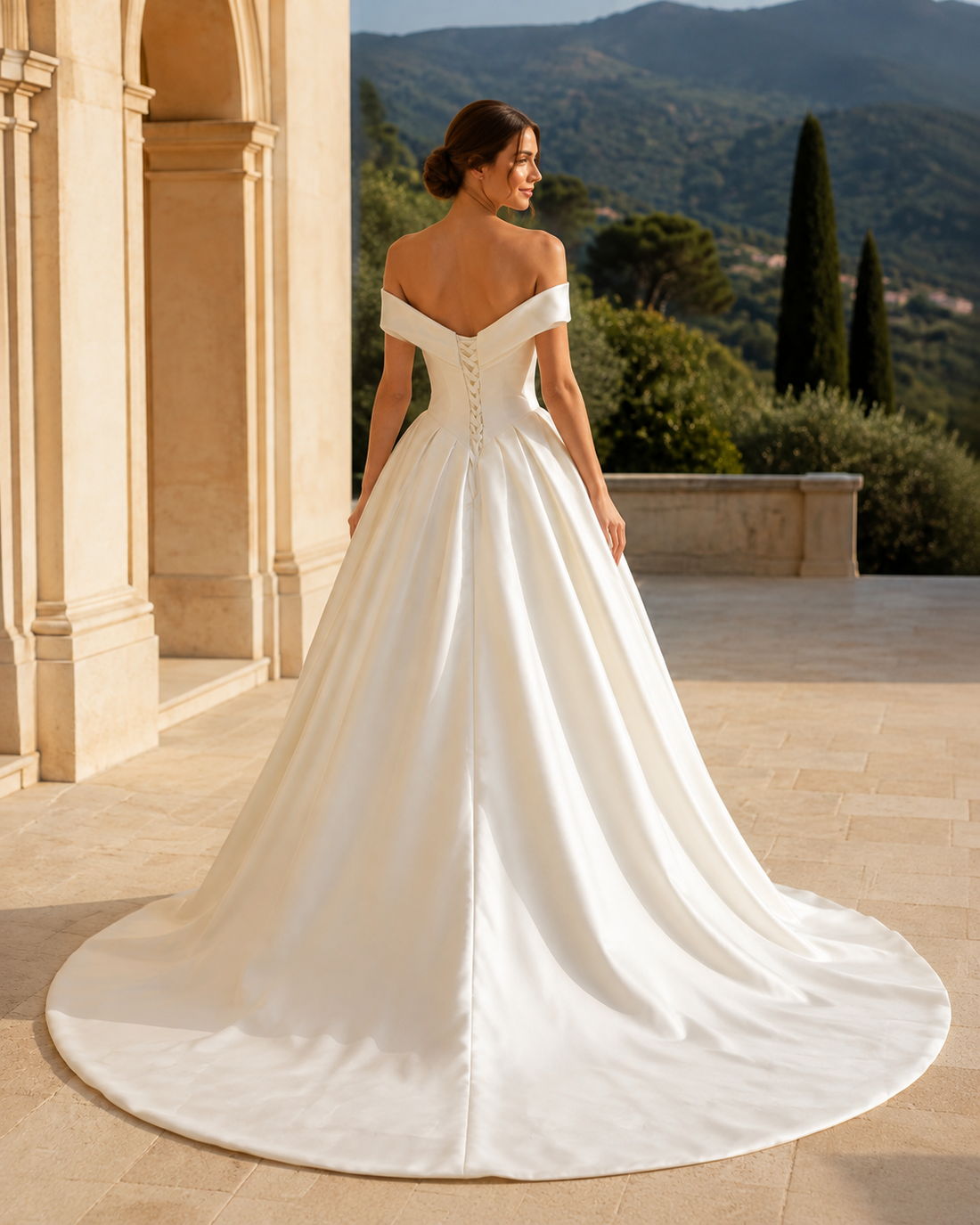 MANT Off-Shoulder Satin-Look Ball Gown Wedding Dress