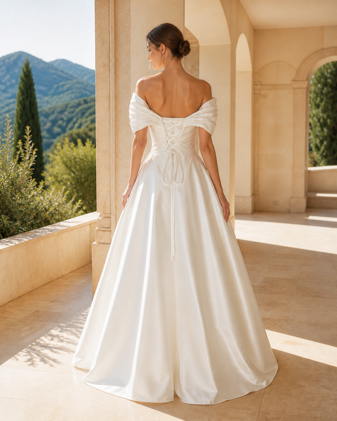 MANT Ruched Off-Shoulder Ball Gown Wedding Dress