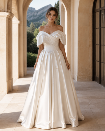 MANT Asymmetric Textured Corset Ball Gown Wedding Dress