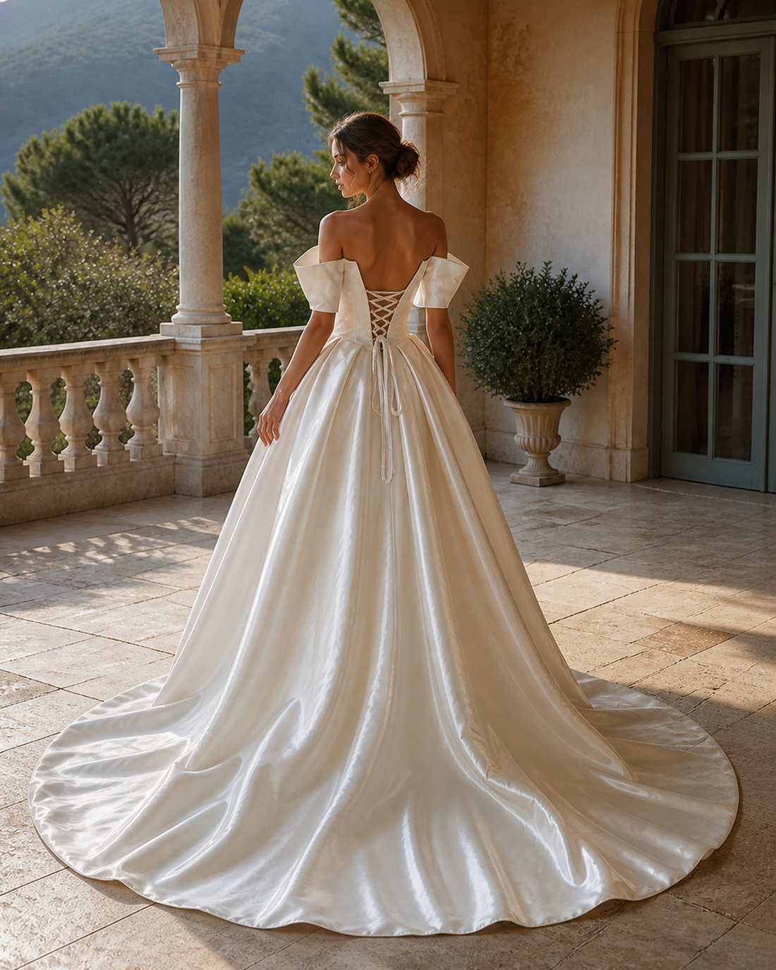 MANT Floral-Bust Strapless Corset Ball Gown Wedding Dress