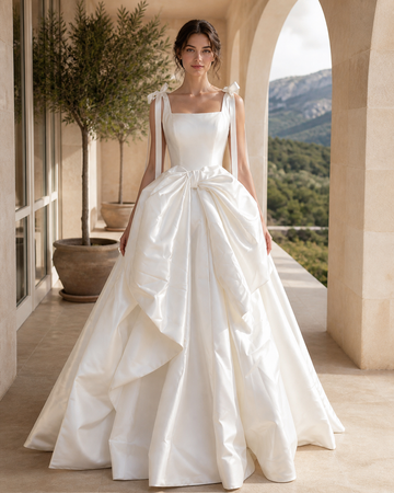 MANT Square-Neck Bow Ball Gown Wedding Dress