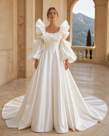 MANT Statement Puff-Sleeve Ball Gown Wedding Dress
