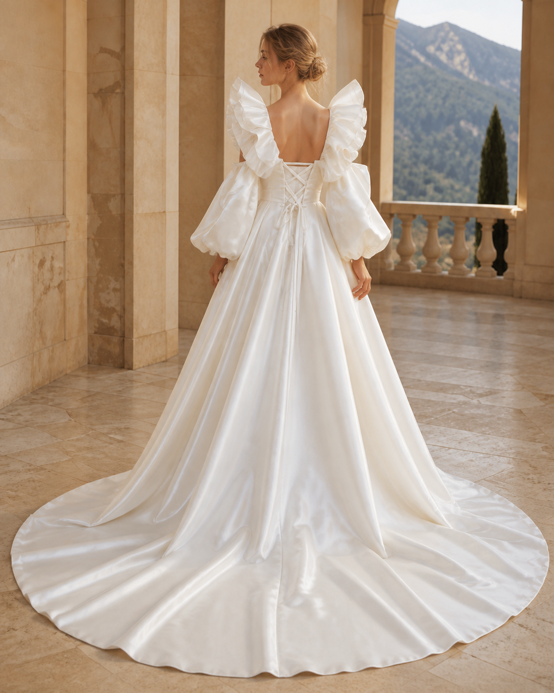 MANT Statement Puff-Sleeve Ball Gown Wedding Dress
