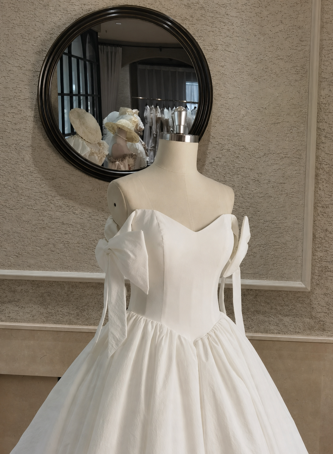 MANT Sweetheart Neckline Sculptural Bow Sleeves Tea-Length Wedding Dress