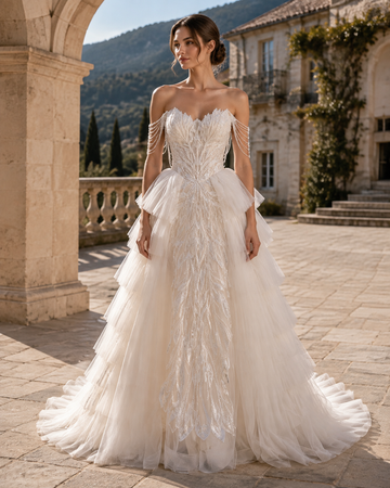 MANT Sweetheart Bead-Detail Tiered Ruffle A-Line Wedding Dress