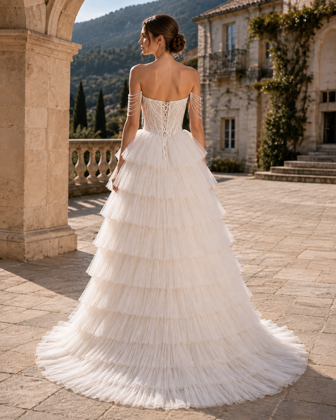MANT Sweetheart Bead-Detail Tiered Ruffle A-Line Wedding Dress