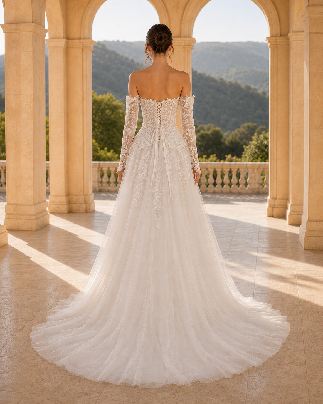 MANT Plunging Sweetheart Long-Sleeve Lace A-Line Wedding Dress