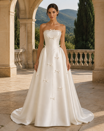 MANT Strapless Bow-Detail Satin-Look A-Line Wedding Dress