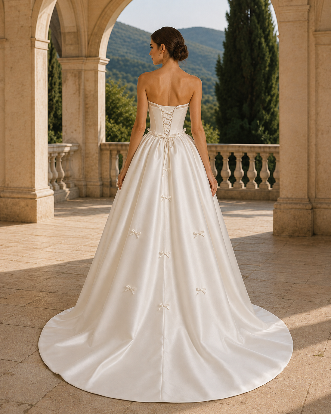 MANT Strapless Bow-Detail Satin-Look A-Line Wedding Dress
