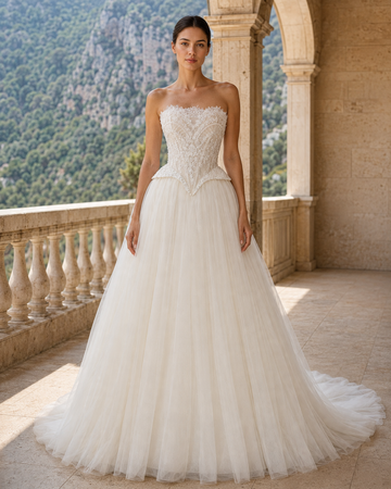 MANT Strapless Pointed Lace Corset A-Line Wedding Dress