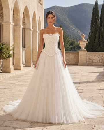 MANT Strapless Ornamental Lace Corset A-Line Wedding Dress