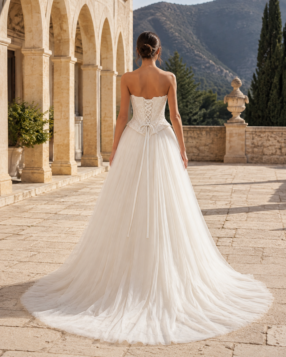 MANT Strapless Ornamental Lace Corset A-Line Wedding Dress