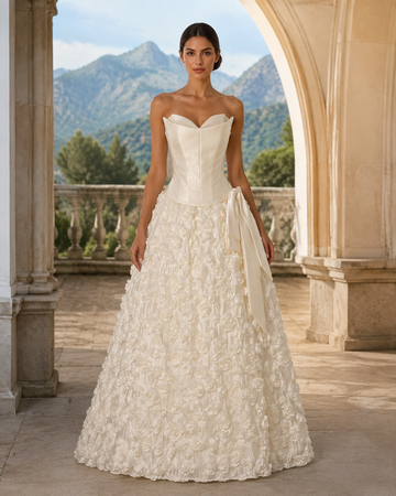 MANT Strapless Satin-Look Rosette A-Line Wedding Dress