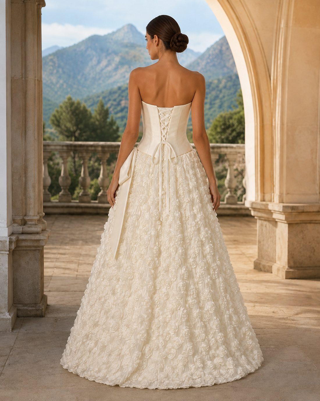 MANT Strapless Satin-Look Rosette A-Line Wedding Dress