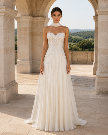 MANT Sweetheart Lace Pleated Column Wedding Dress