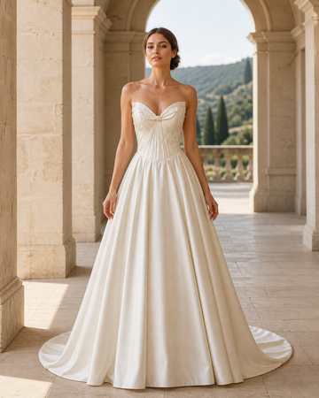 MANT Sweetheart Pleated-Bodice Satin-Look A-Line Wedding Dress