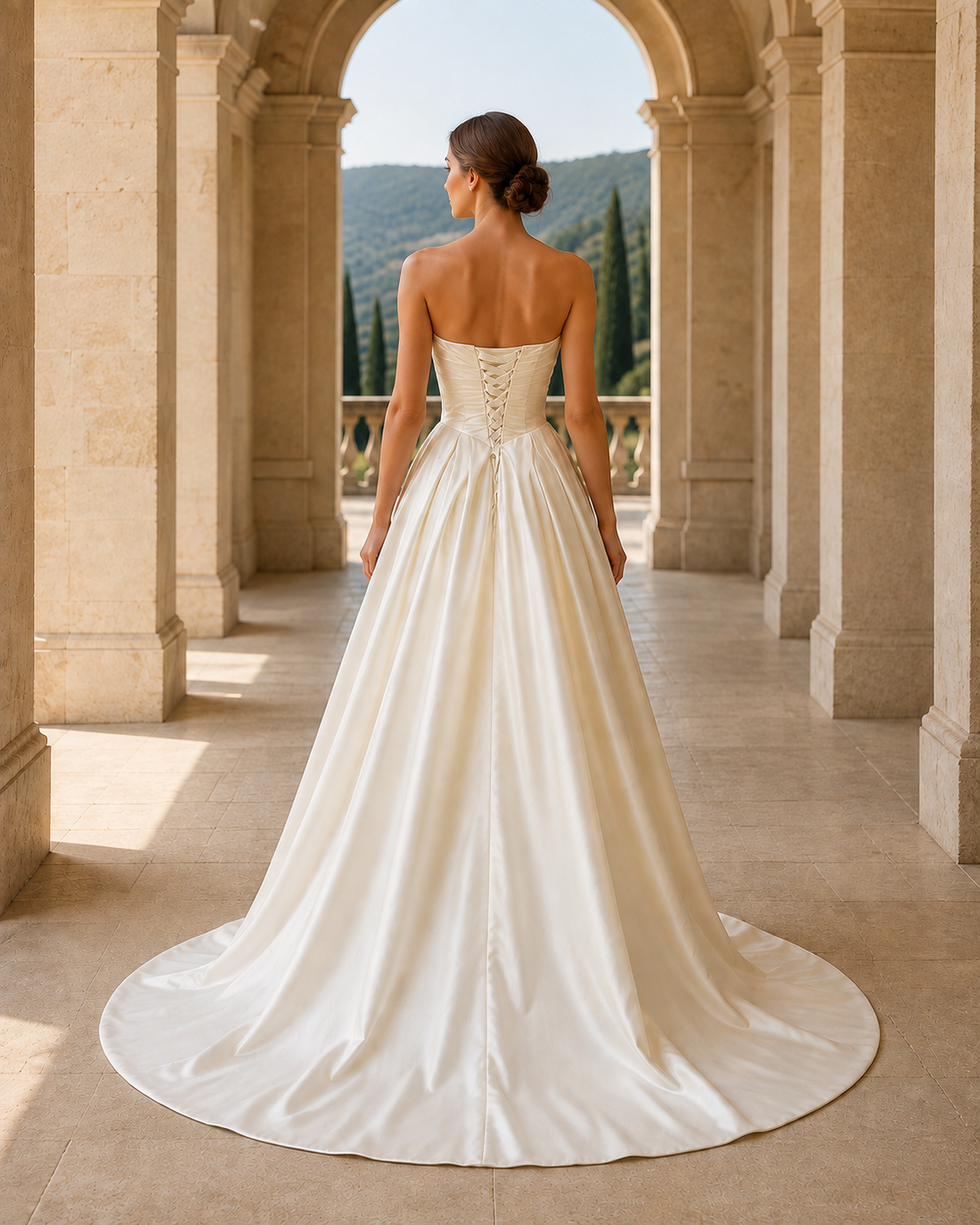 MANT Sweetheart Pleated-Bodice Satin-Look A-Line Wedding Dress