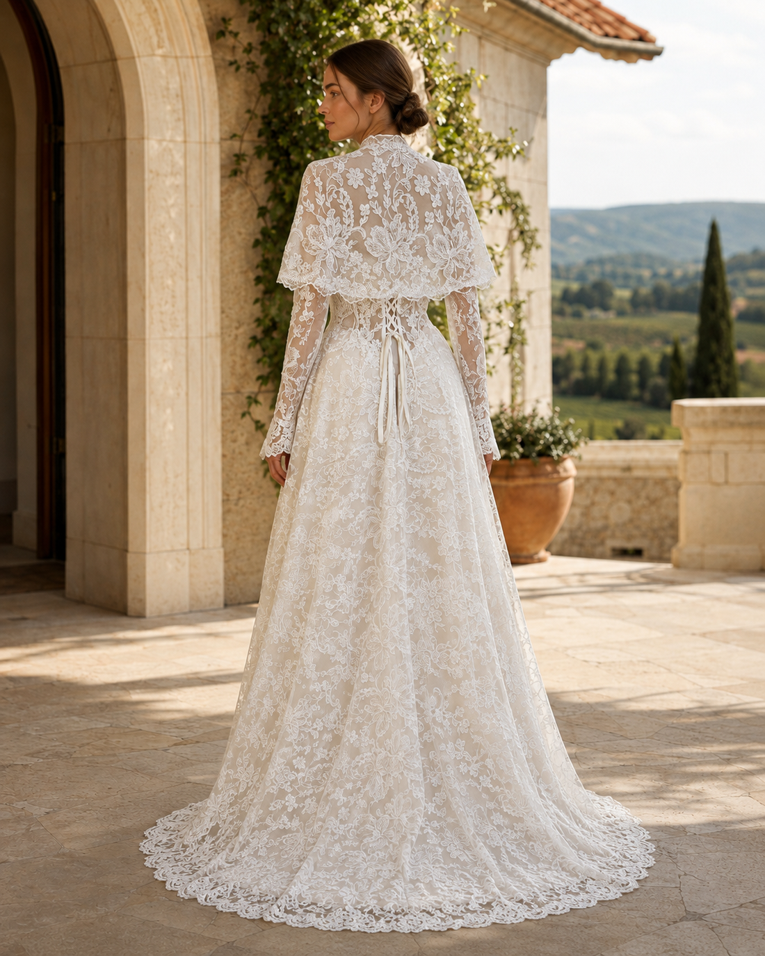 MANT Sweetheart Lace Cape A-Line Wedding Dress