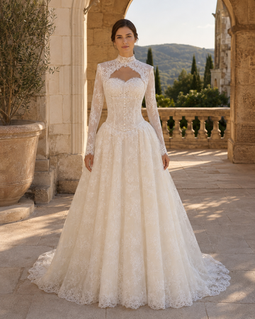 MANT High-Neck Keyhole Lace A-Line Wedding Dress