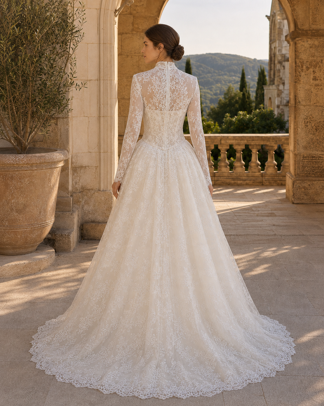MANT High-Neck Keyhole Lace A-Line Wedding Dress