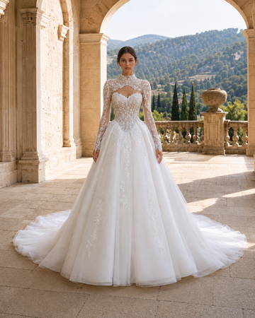MANT High-Neck Floral Applique A-Line Wedding Dress