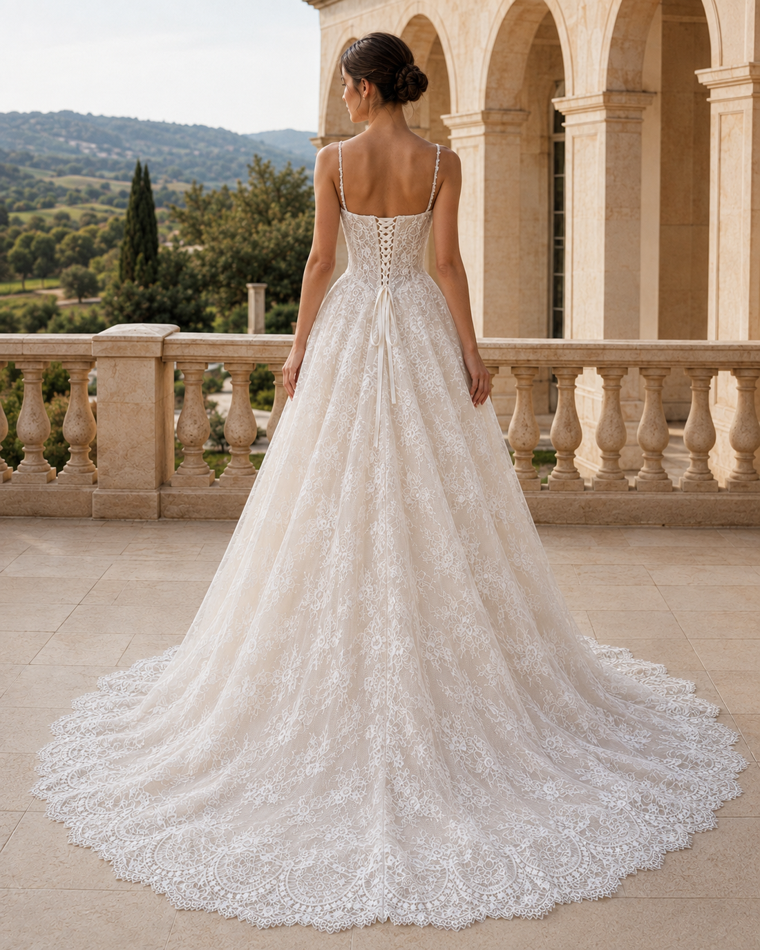 MANT Scoop-Neck Floral Lace A-Line Wedding Dress