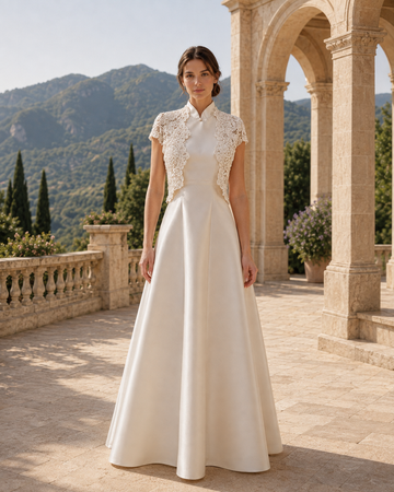 MANT High-Neck Lace-Bolero A-Line Wedding Dress