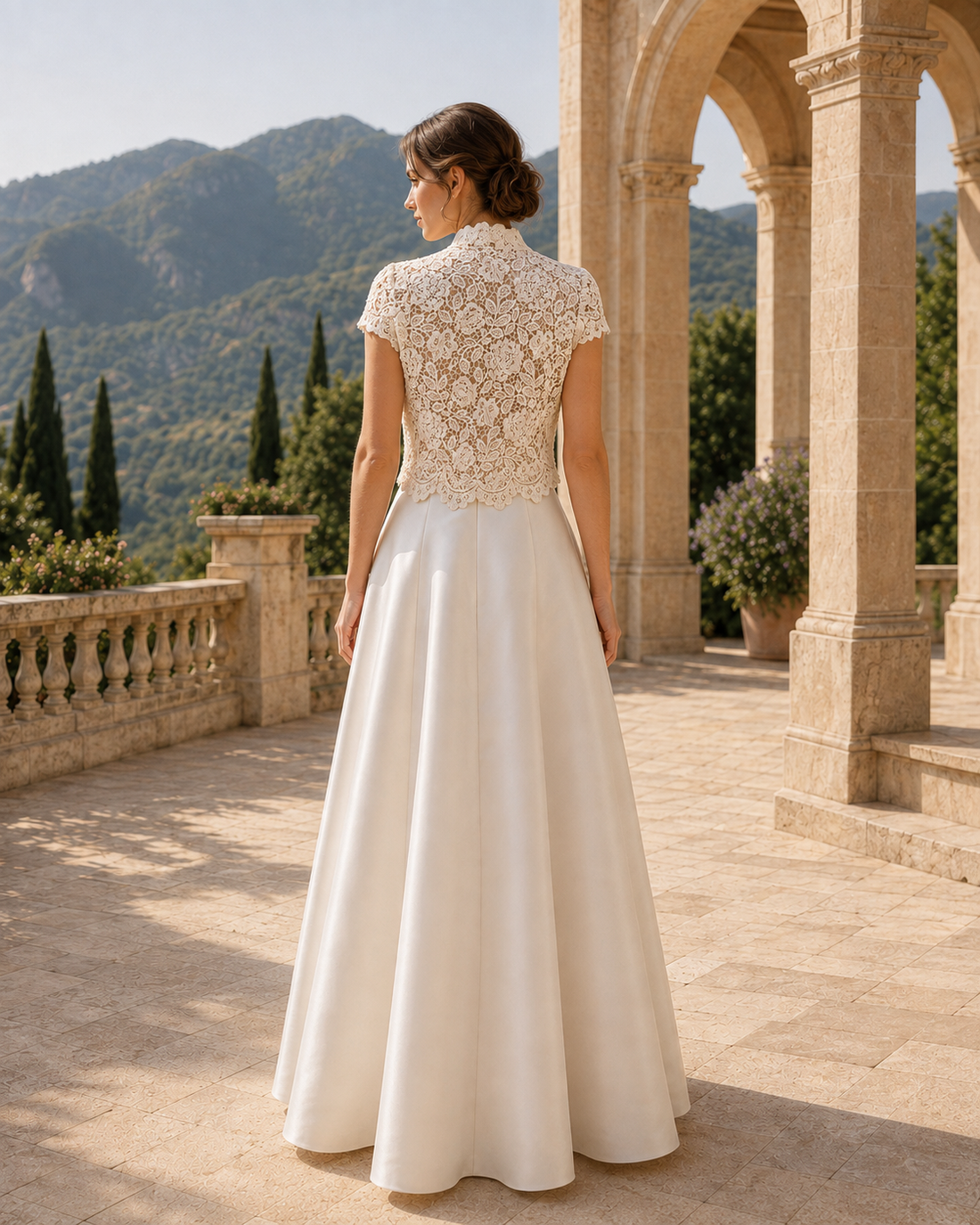 MANT High-Neck Lace-Bolero A-Line Wedding Dress