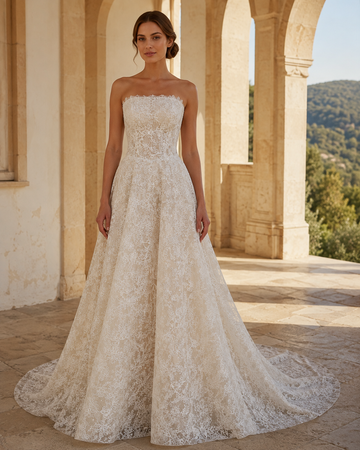 MANT Strapless Scalloped Lace A-Line Wedding Dress